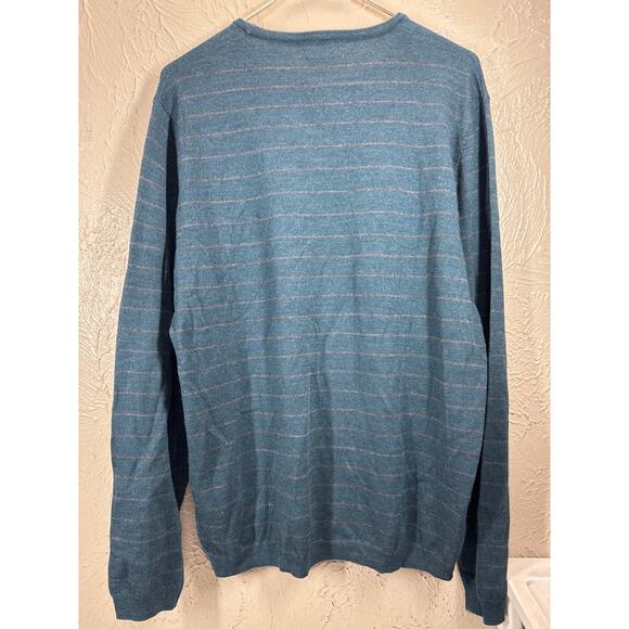 Calvin Klein Teal Extra Fine Merino Wool Sweater Mens Striped Size Large NWT - Picture 3 of 5